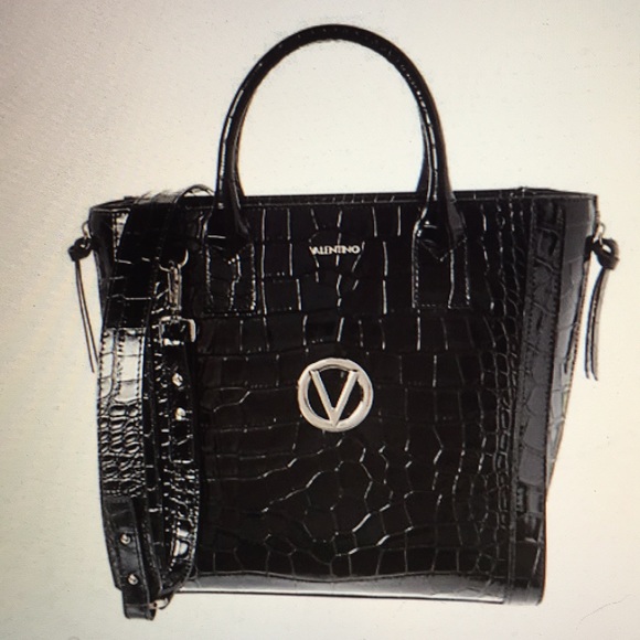 Mario Valentino Handbags - Black croc embossed leather Valentino.